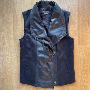 Vince moto leather and linen vest, navy blue (XS)